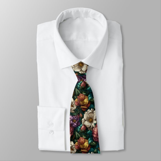 Artistic Mens Accessories Gardenias Flower Tie (Tied)