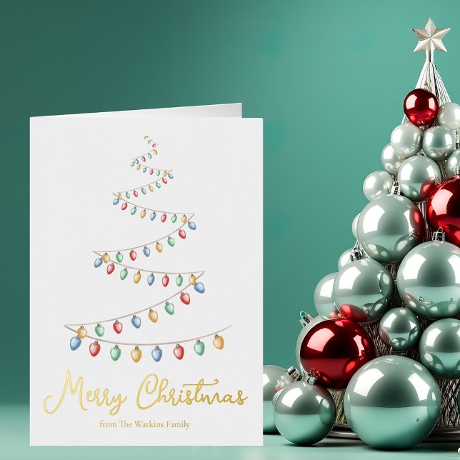 Artistic Merry Christmas Tree of Ornaments Gold Foil Holiday Card (Creator Uploaded)
