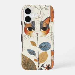 Artistic Mid-Century Modern Cute Cat iPhone 16 Case