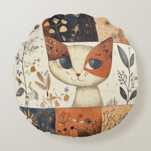 Artistic Mid-Century Modern Cute Cat Round Cushion