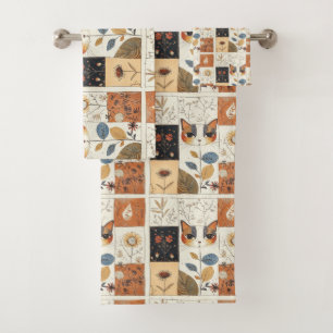 Artistic Mid-Century Modern Cute Cats Bath Towel Set
