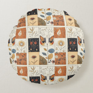 Artistic Mid-Century Modern Cute Cats Round Cushion