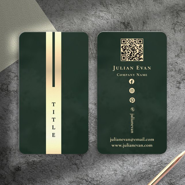 Artistic Modern Emerald Green & Gold Business Card (Artistic Modern Emerald Green & Gold Business Card)