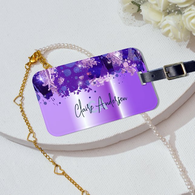 Artistic Modern Glam Purple Lavender Metallic Luggage Tag (Creator Uploaded)