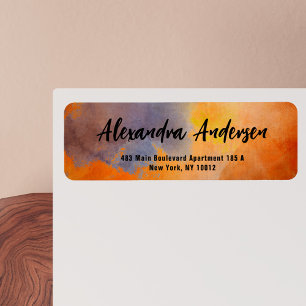 Artistic Modern Orange Watercolor Return Address Label