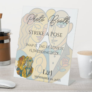 Artistic Modern Silhouette Wedding Photo Booth Pedestal Sign