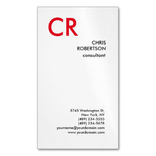 Artistic Monogram Black White Red Magnetic Business Card