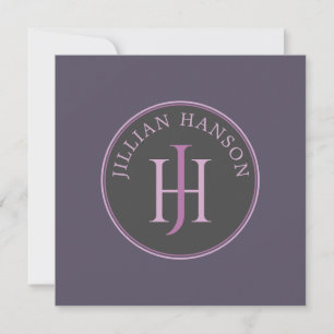 Artistic Monogram Name Logo Raspberry Violet Card