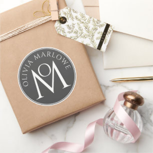 Artistic Monogram Personal Name Logo Black White Classic Round Sticker