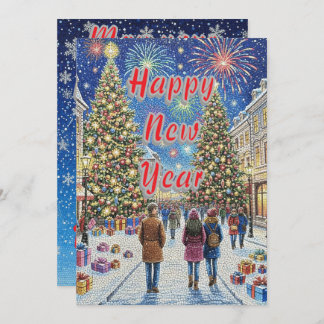 Artistic Mosaic New Year Celebration Holiday Card