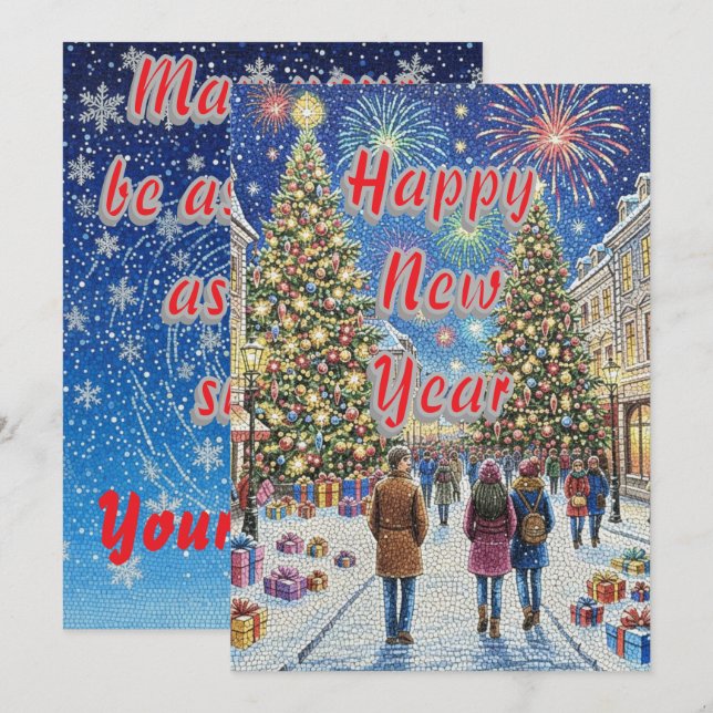 Artistic Mosaic New Year Celebration Holiday Card (Front/Back)