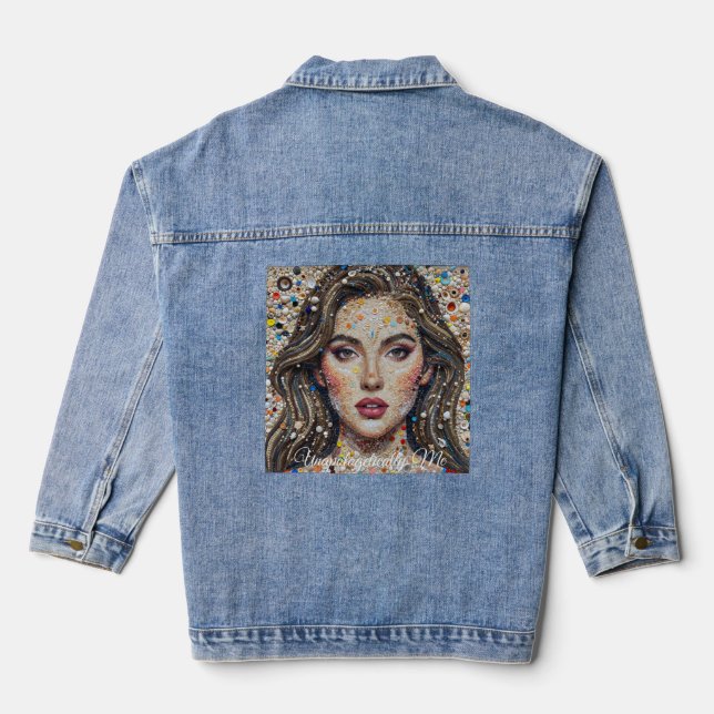Artistic Mosaic Portrait – Unique Statement  Denim Jacket (Back)