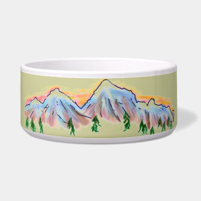 Artistic mountain sunset dog bowl (Front)