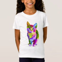 Artistic Multi-Colour Cat/Kitten Girl's T-shirt