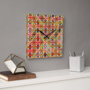 Artistic Multi Colour Diamond Pattern Square Wall Clock