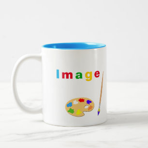 Artistic Multicolor Text & Art Icons on White Two-Tone Coffee Mug