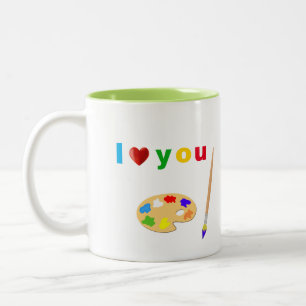 Artistic Multicolor Text & Art Icons on White Two- Two-Tone Coffee Mug
