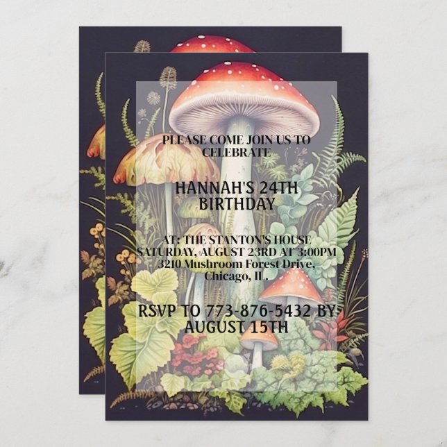 Artistic Mushroom Forest Print Birthday Party Invitation (Front/Back)