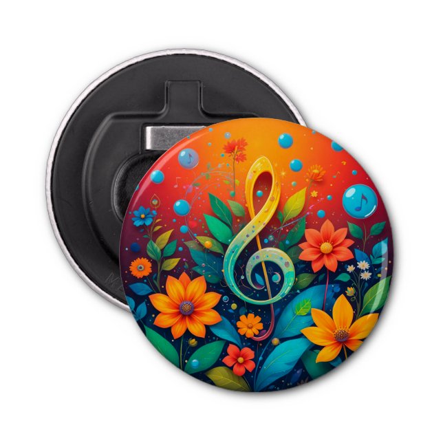 Artistic Musical Note Surrounded By Colourful Flow Bottle Opener (Front)