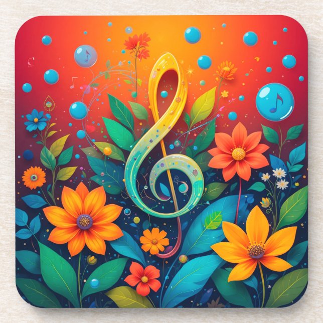 Artistic Musical Note Surrounded By Colourful Flow Coaster (Front)