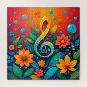 Artistic Musical Note Surrounded By Colourful Flow Jigsaw Puzzle