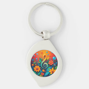 Artistic Musical Note Surrounded By Colourful Flow Key Ring