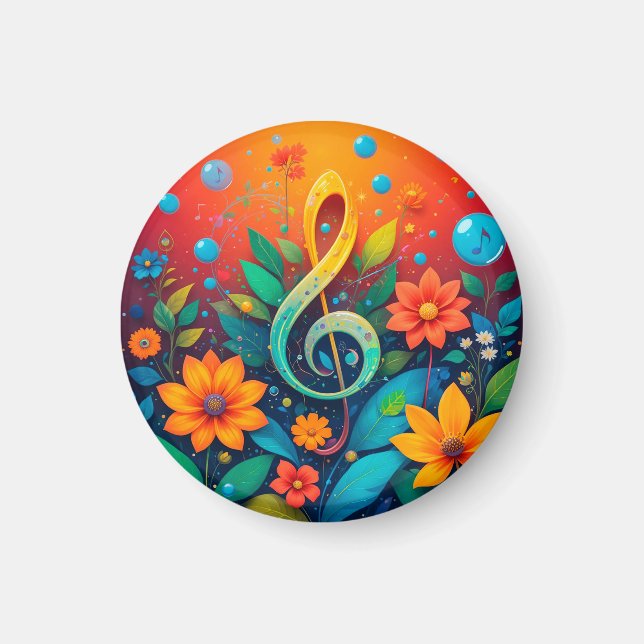 Artistic Musical Note Surrounded By Colourful Flow Magnet (Front)