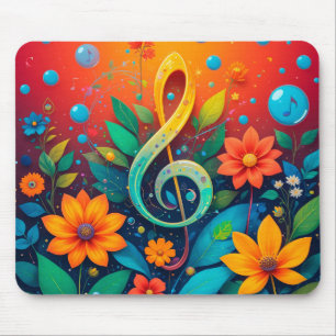 Artistic Musical Note Surrounded By Colourful Flow Mouse Pad
