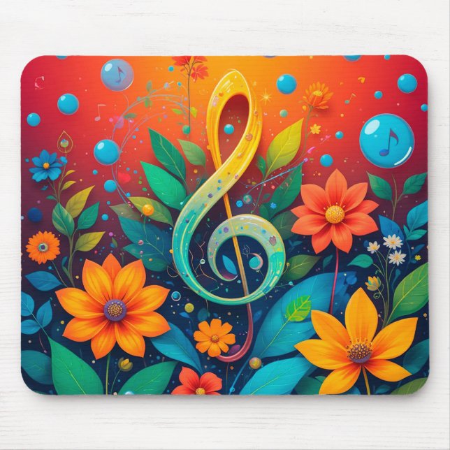 Artistic Musical Note Surrounded By Colourful Flow Mouse Pad (Front)