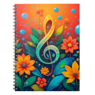 Artistic Musical Note Surrounded By Colourful Flow Notebook