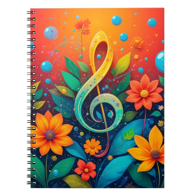 Artistic Musical Note Surrounded By Colourful Flow Notebook (Front)