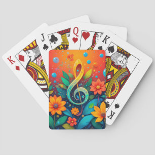 Artistic Musical Note Surrounded By Colourful Flow Playing Cards