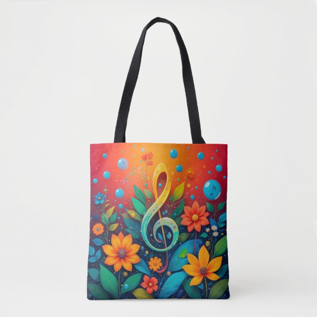 Artistic Musical Note Surrounded By Colourful Flow Tote Bag (Front)
