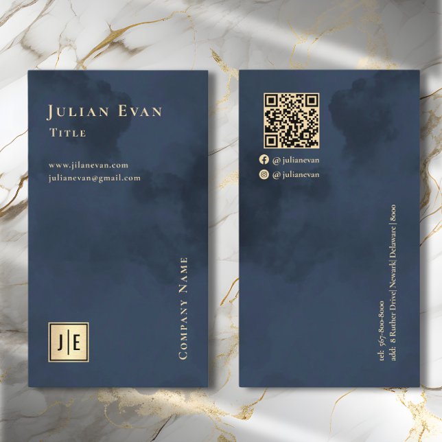 Artistic Navy Blue Gold Luxe Monogram Business Card (Creator Uploaded)