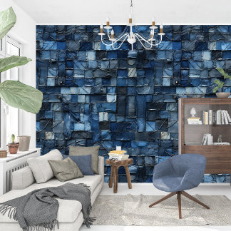 Artistic navy blue indigo collage paper texture wallpaper