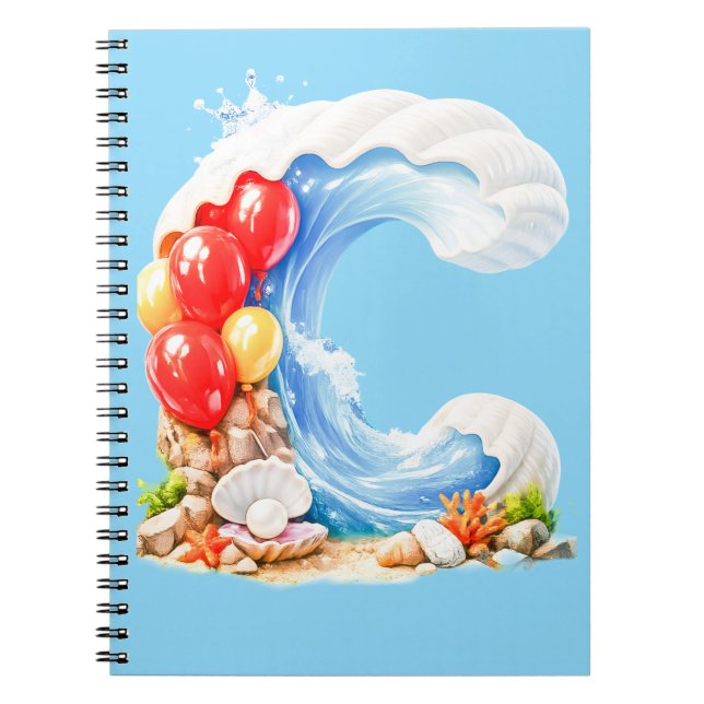 Artistic Ocean-Themed Monogram Letter C Notebook (Front)