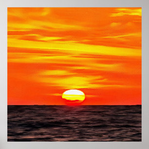 Artistic Orange Aegean Sunset Akyaka  Poster