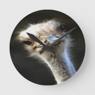 Artistic Ostrich Portrait With Goofy Expression Round Clock