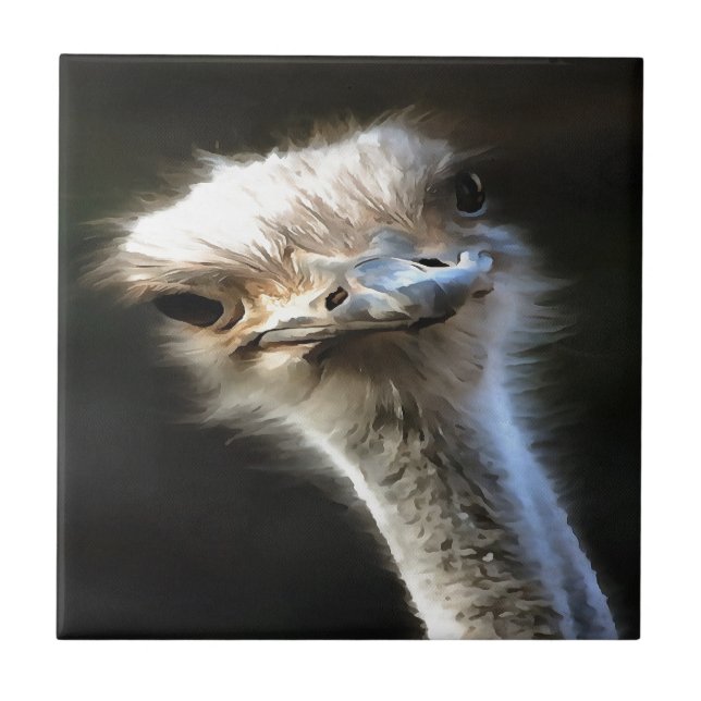 Artistic Ostrich Portrait With Goofy Expression Tile (Front)