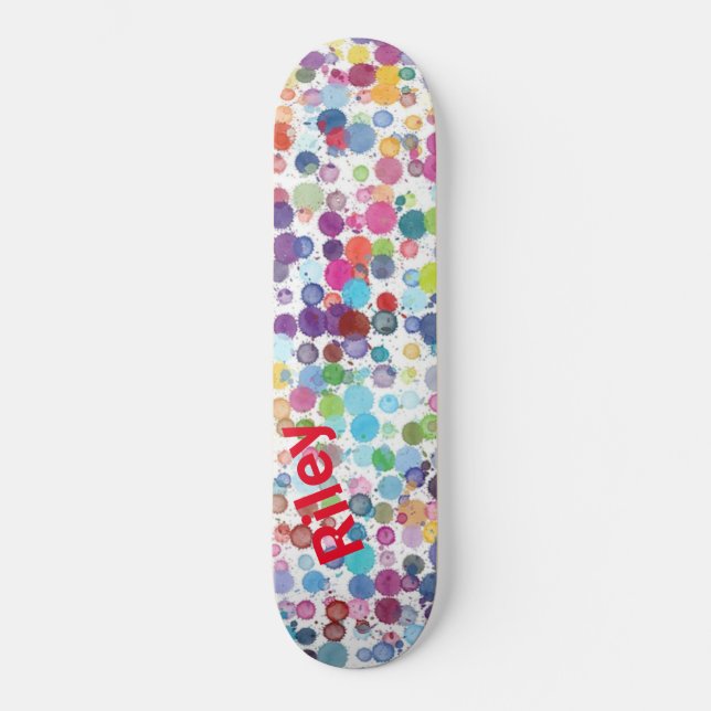 Artistic Paint Splattter Colourful Skateboard (Front)