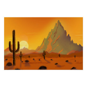 Artistic painting of 2 cacti in the background of  poster