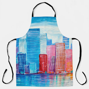 Artistic painting of skyscrapers. Abstract style. Apron