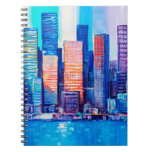 Artistic painting of skyscrapers. Abstract style. Notebook