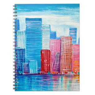 Artistic painting of skyscrapers. Abstract style. Notebook