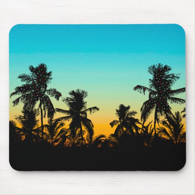 Artistic Palm Trees Beach Sunset Holidays Tropical Mouse Pad (Front)