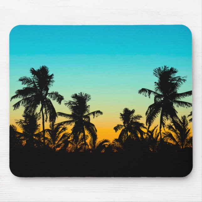 Artistic Palm Trees Beach Tropical Sunset Holidays Mouse Pad (Front)