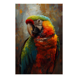 Artistic Parrot Portrait – Vibrant Oil Painting Poster