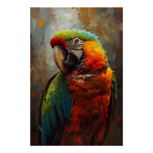 Artistic Parrot Portrait – Vibrant Oil Painting Poster