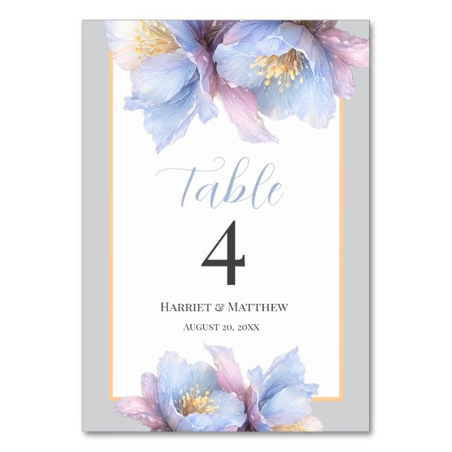 Artistic Pastel Botanical Florals Wedding Table Number (Front)