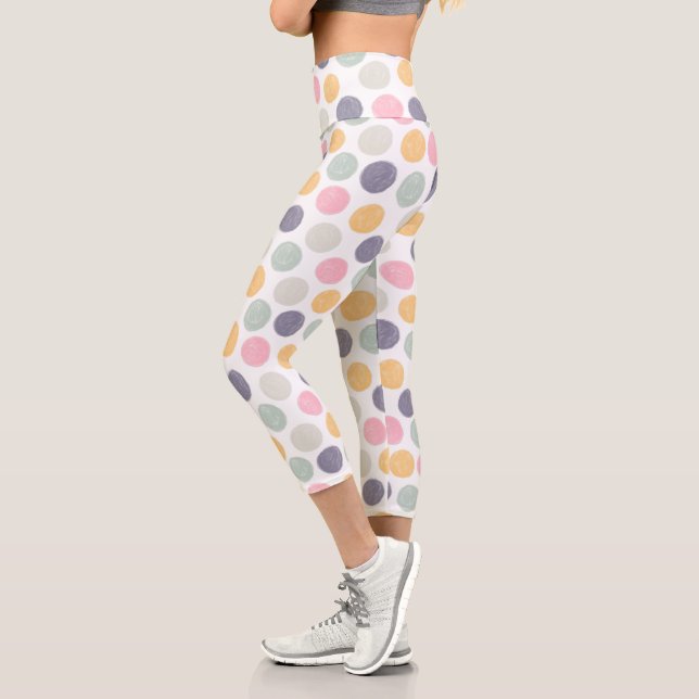 artistic pastel colourful polka dot pattern capri leggings (Left)